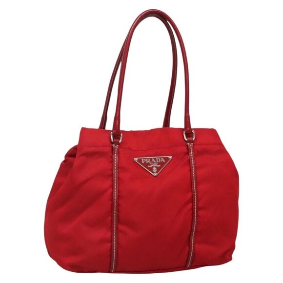 PRADA Tote Bag Nylon Red Silver Auth ki5992 - Picture 1 of 16